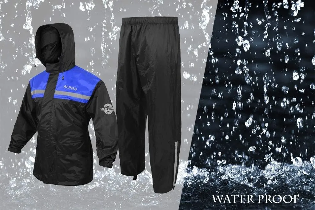 ALPHA CYCLE GEAR Rain Suit for Men & Women Jackets Pant Gear Reflective Rainsuit Waterproof (BLUE, MEDIUM)