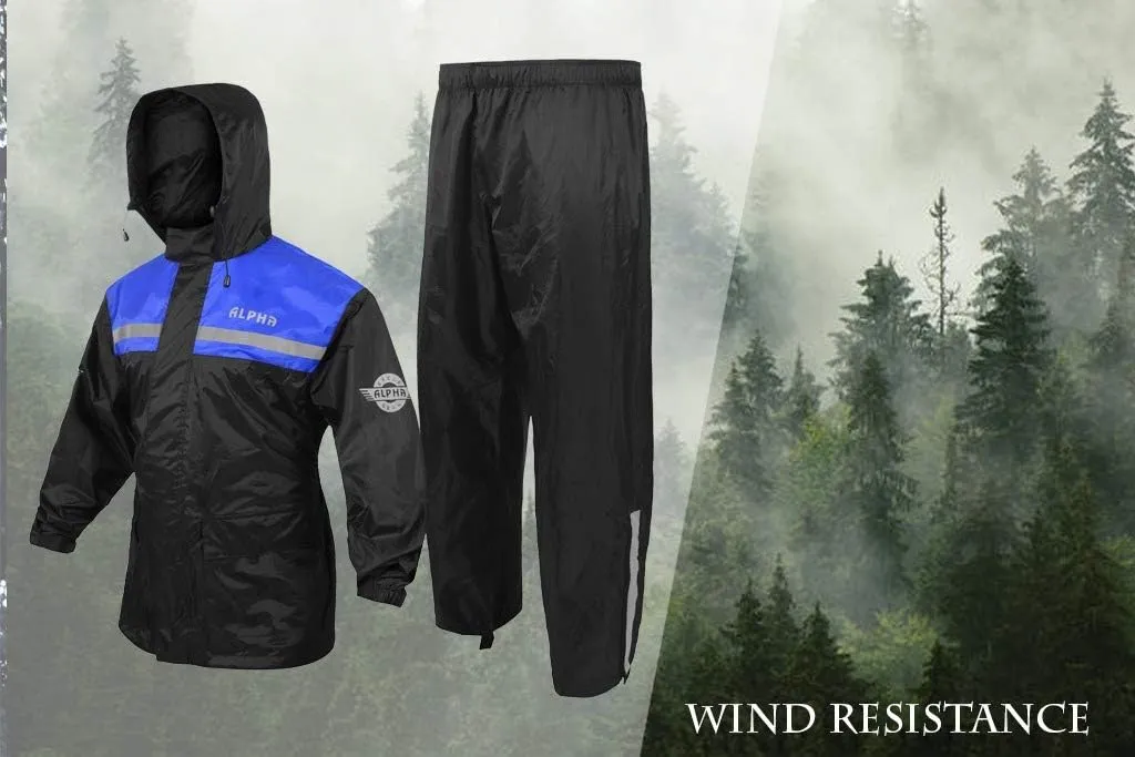 ALPHA CYCLE GEAR Rain Suit for Men & Women Jackets Pant Gear Reflective Rainsuit Waterproof (BLUE, MEDIUM)