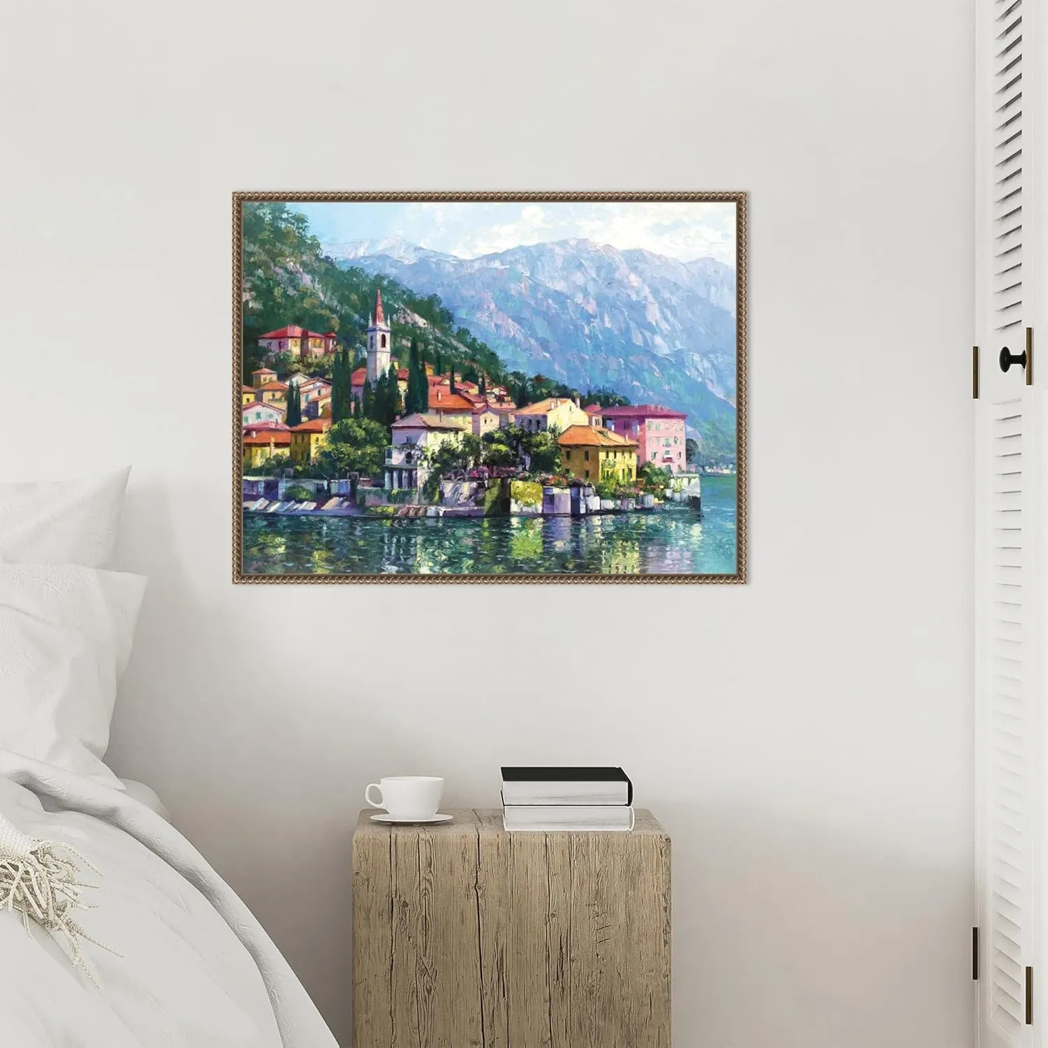 Amanti Art Framed Canvas Wall Art 23x30 Reflections of Lake Como by Howard Behrens, Framed Wall Art Canvas, Landscapes Artwork, Traditional Decor, Large Poster Painting for Living Room, Bedroom,