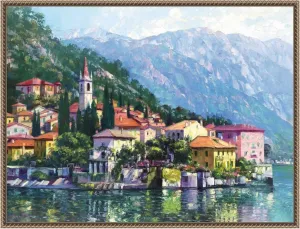 Amanti Art Framed Canvas Wall Art 23x30 Reflections of Lake Como by Howard Behrens, Framed Wall Art Canvas, Landscapes Artwork, Traditional Decor, Large Poster Painting for Living Room, Bedroom,