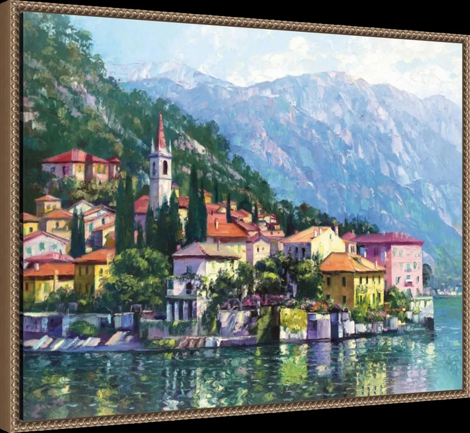 Amanti Art Framed Canvas Wall Art 23x30 Reflections of Lake Como by Howard Behrens, Framed Wall Art Canvas, Landscapes Artwork, Traditional Decor, Large Poster Painting for Living Room, Bedroom,
