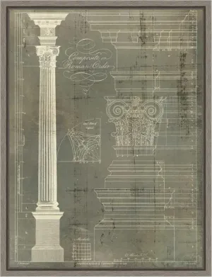 Amanti Art Framed Canvas Wall Art 24x18 Column Blueprint I by Thomas Sheraton, Framed Wall Art Canvas, Architecture Artwork, Country Rustic Decor, Medium Poster Painting for Living Room, Bedroom,