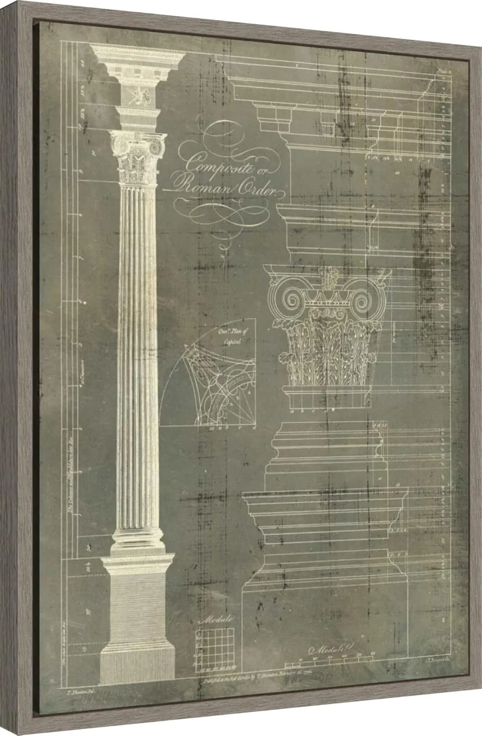 Amanti Art Framed Canvas Wall Art 24x18 Column Blueprint I by Thomas Sheraton, Framed Wall Art Canvas, Architecture Artwork, Country Rustic Decor, Medium Poster Painting for Living Room, Bedroom,