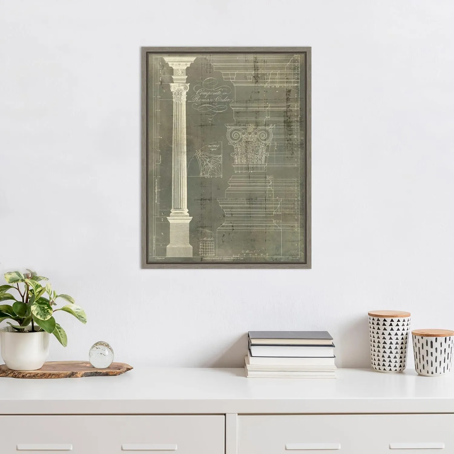 Amanti Art Framed Canvas Wall Art 24x18 Column Blueprint I by Thomas Sheraton, Framed Wall Art Canvas, Architecture Artwork, Country Rustic Decor, Medium Poster Painting for Living Room, Bedroom,