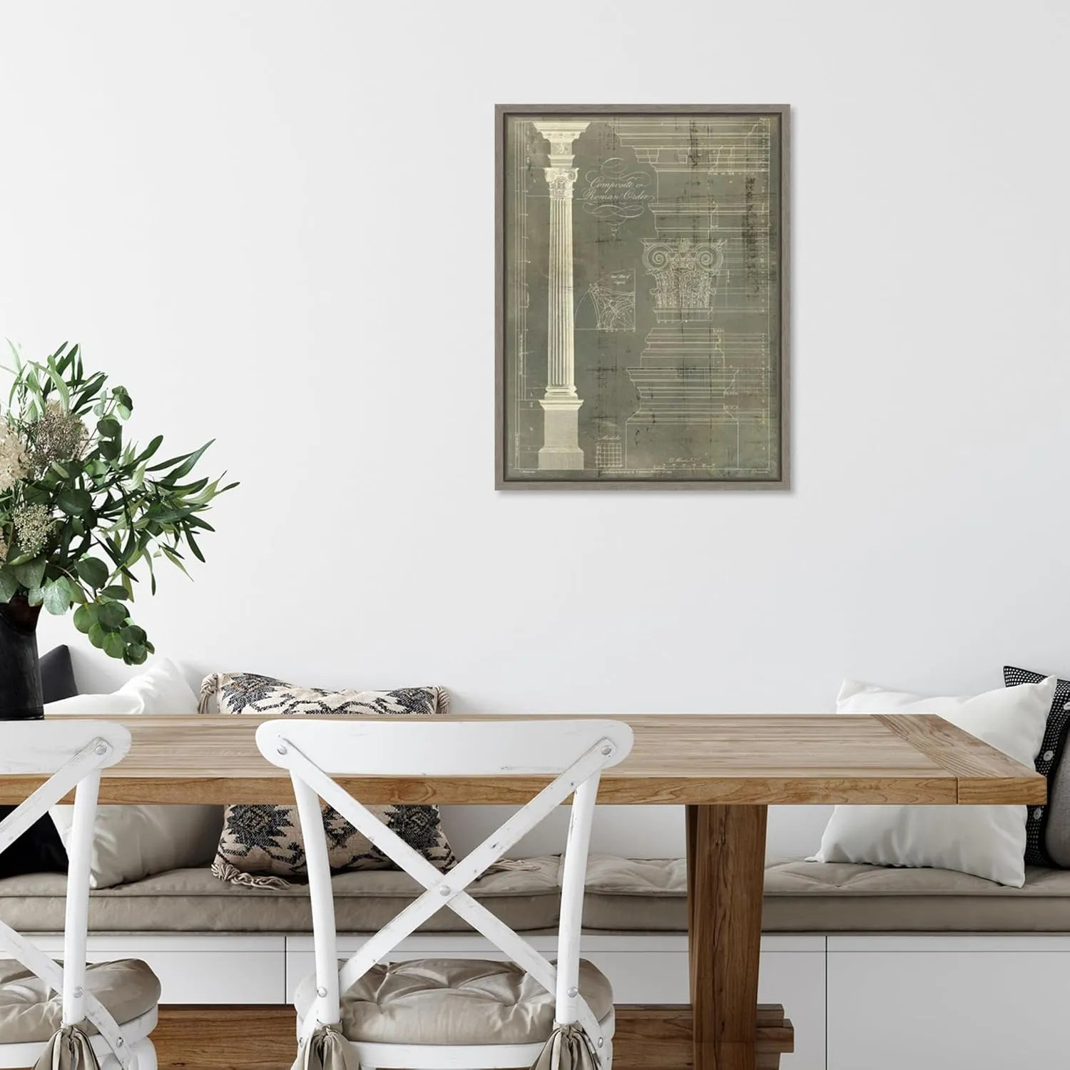 Amanti Art Framed Canvas Wall Art 24x18 Column Blueprint I by Thomas Sheraton, Framed Wall Art Canvas, Architecture Artwork, Country Rustic Decor, Medium Poster Painting for Living Room, Bedroom,