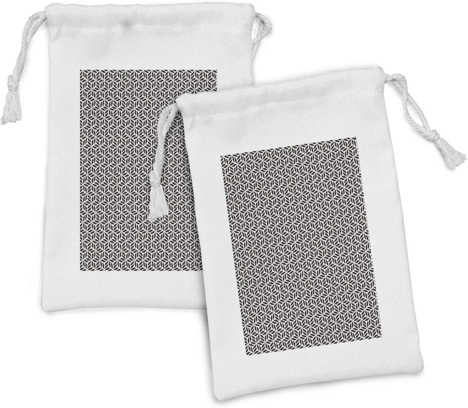 Ambesonne Abstract Fabric Pouch Set of 2, Continuing Illustration of Monotone Ornate Flower Inspired Strokes, Small Drawstring Bag for Toiletries Masks and Favors, 9" x 6", Eggshell and Dark Grey