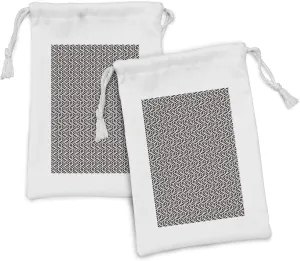 Ambesonne Abstract Fabric Pouch Set of 2, Continuing Illustration of Monotone Ornate Flower Inspired Strokes, Small Drawstring Bag for Toiletries Masks and Favors, 9" x 6", Eggshell and Dark Grey