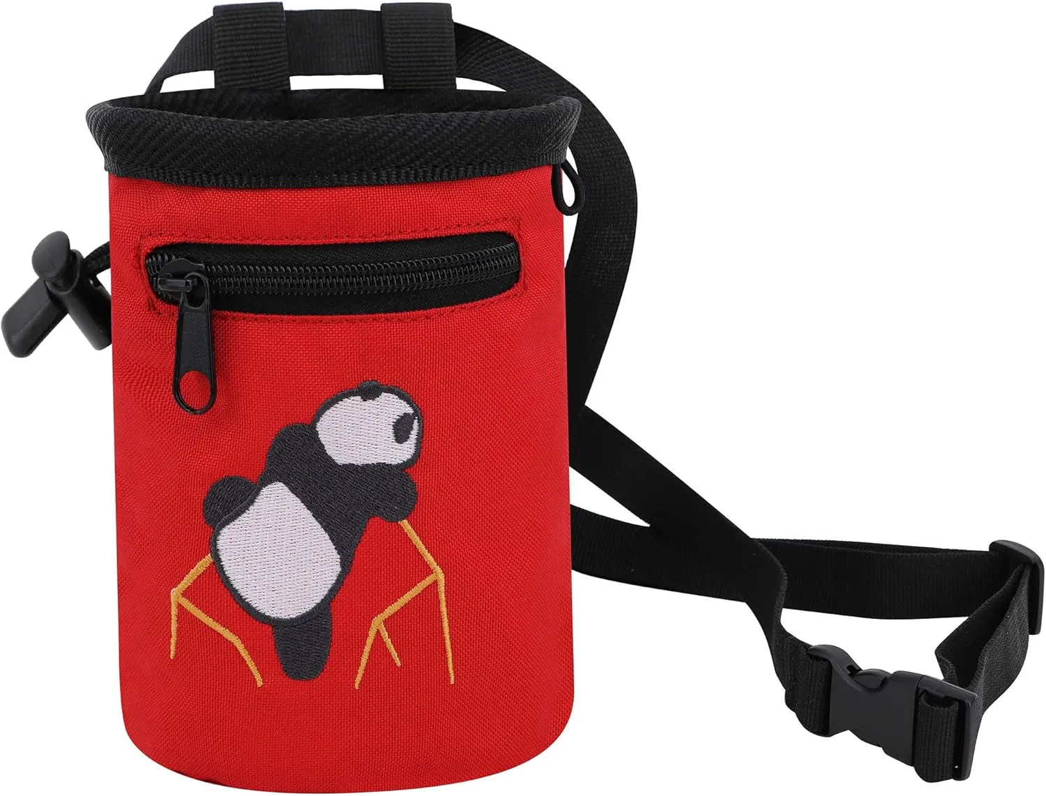 AMC Rock Climbing Panda Embroidered Chalk Bag with Zipper Pocket