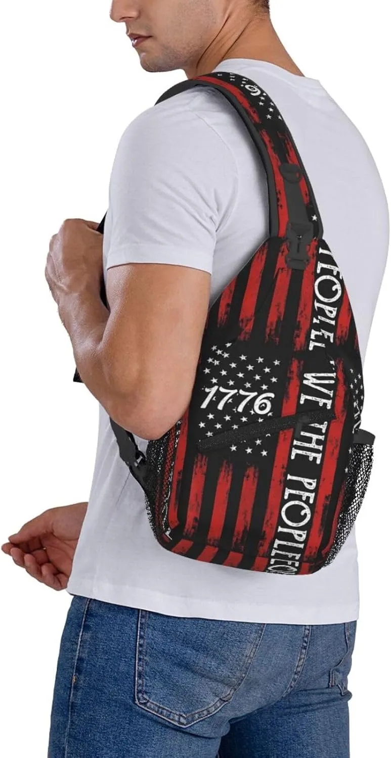 America Independence Day 1776 American Flag We The People Chest Sling Bag Crossbody Shoulder Backpack Bag Gym Cycling Daypack Travel Hiking Cross Bag