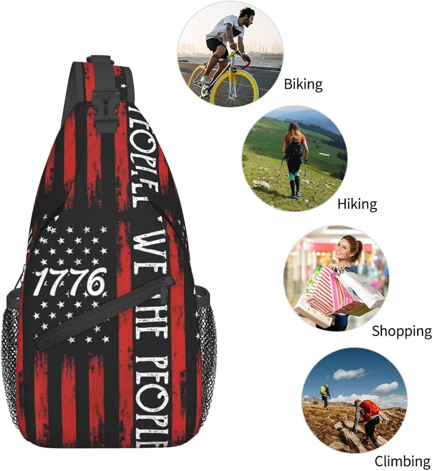 America Independence Day 1776 American Flag We The People Chest Sling Bag Crossbody Shoulder Backpack Bag Gym Cycling Daypack Travel Hiking Cross Bag