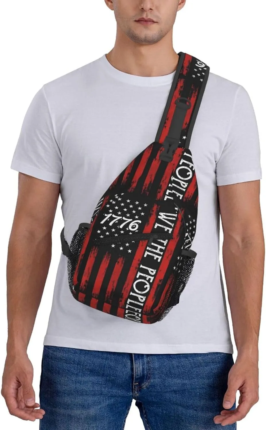 America Independence Day 1776 American Flag We The People Chest Sling Bag Crossbody Shoulder Backpack Bag Gym Cycling Daypack Travel Hiking Cross Bag