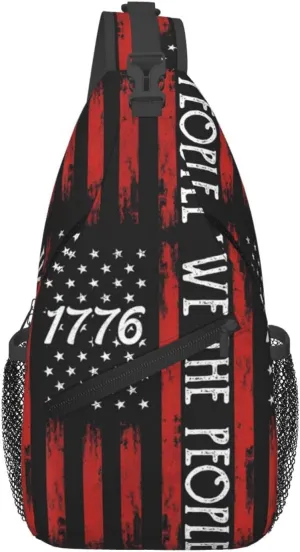 America Independence Day 1776 American Flag We The People Chest Sling Bag Crossbody Shoulder Backpack Bag Gym Cycling Daypack Travel Hiking Cross Bag