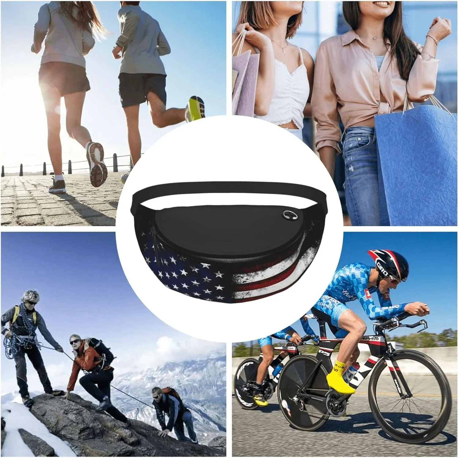 American Flag Fanny Pack Waist Bag Adjustable Belt Bag For Men Women Traveling Hiking Cycling Running