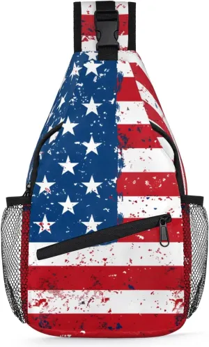 American Flag Sling Bag for Women Men Patriotic Crossbody Shoulder Bags for Women Hiking Chest Daypack One Strap Sling Backpack Waterproof Travel Patriotic Sling Bag