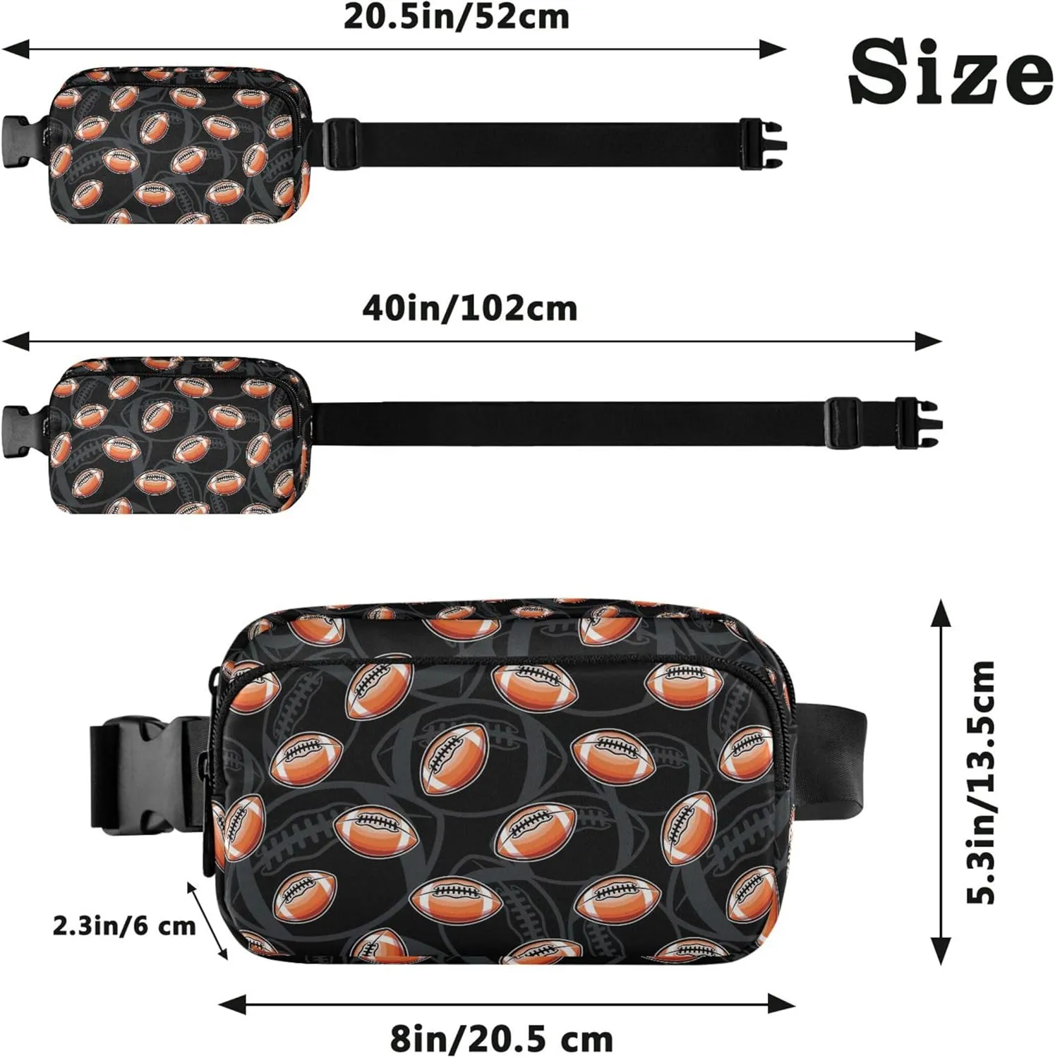 American Football Black Women Fanny Packs Waterproof Belt Bags Hip Pack Cute Crossbody Waist Purse