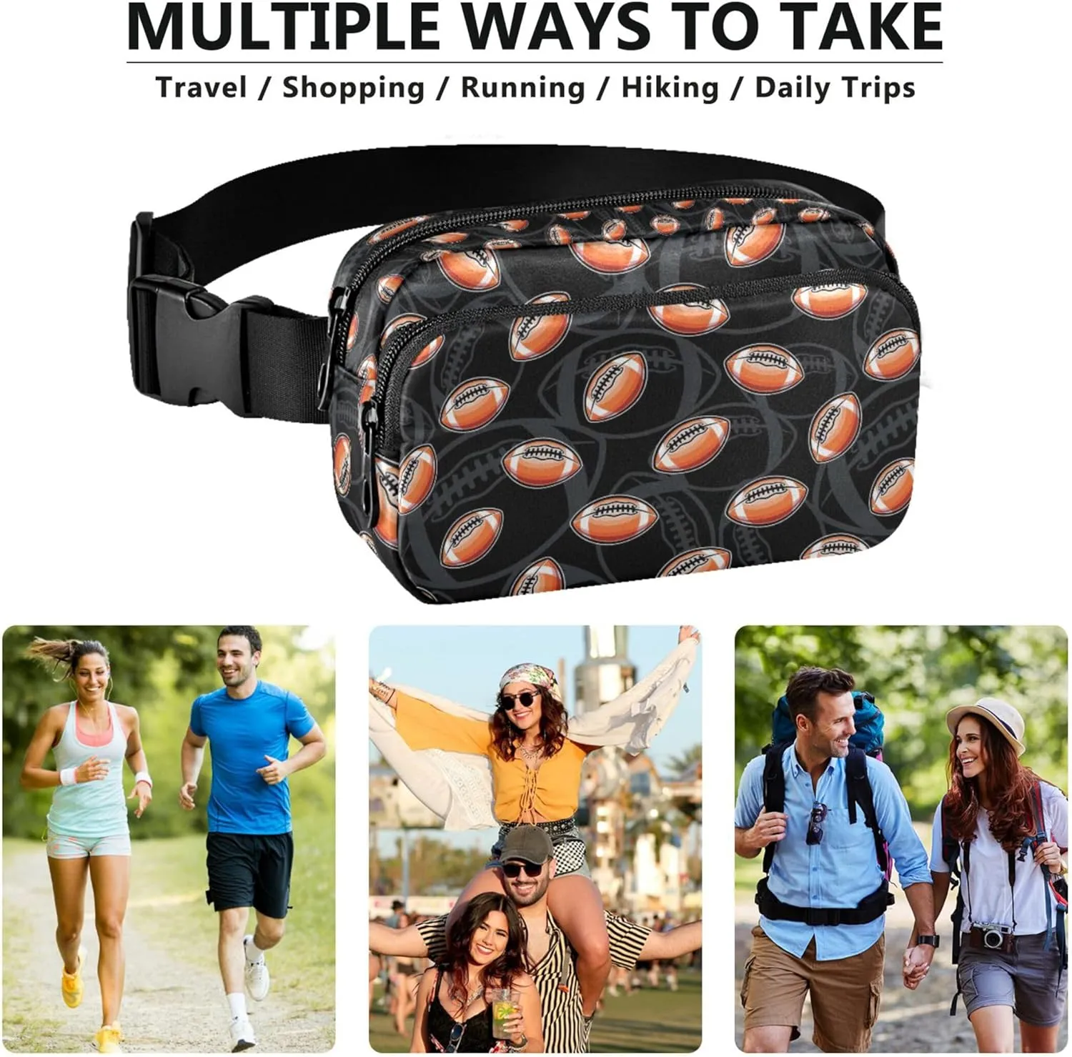 American Football Black Women Fanny Packs Waterproof Belt Bags Hip Pack Cute Crossbody Waist Purse