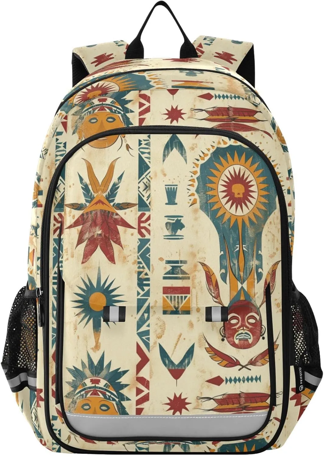American Indian Symbol Pattern Backpack for Boys Girls Elementary School Bag Kids Bookbag Travel Rucksack With Reflective Stripes
