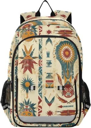 American Indian Symbol Pattern Backpack for Boys Girls Elementary School Bag Kids Bookbag Travel Rucksack With Reflective Stripes