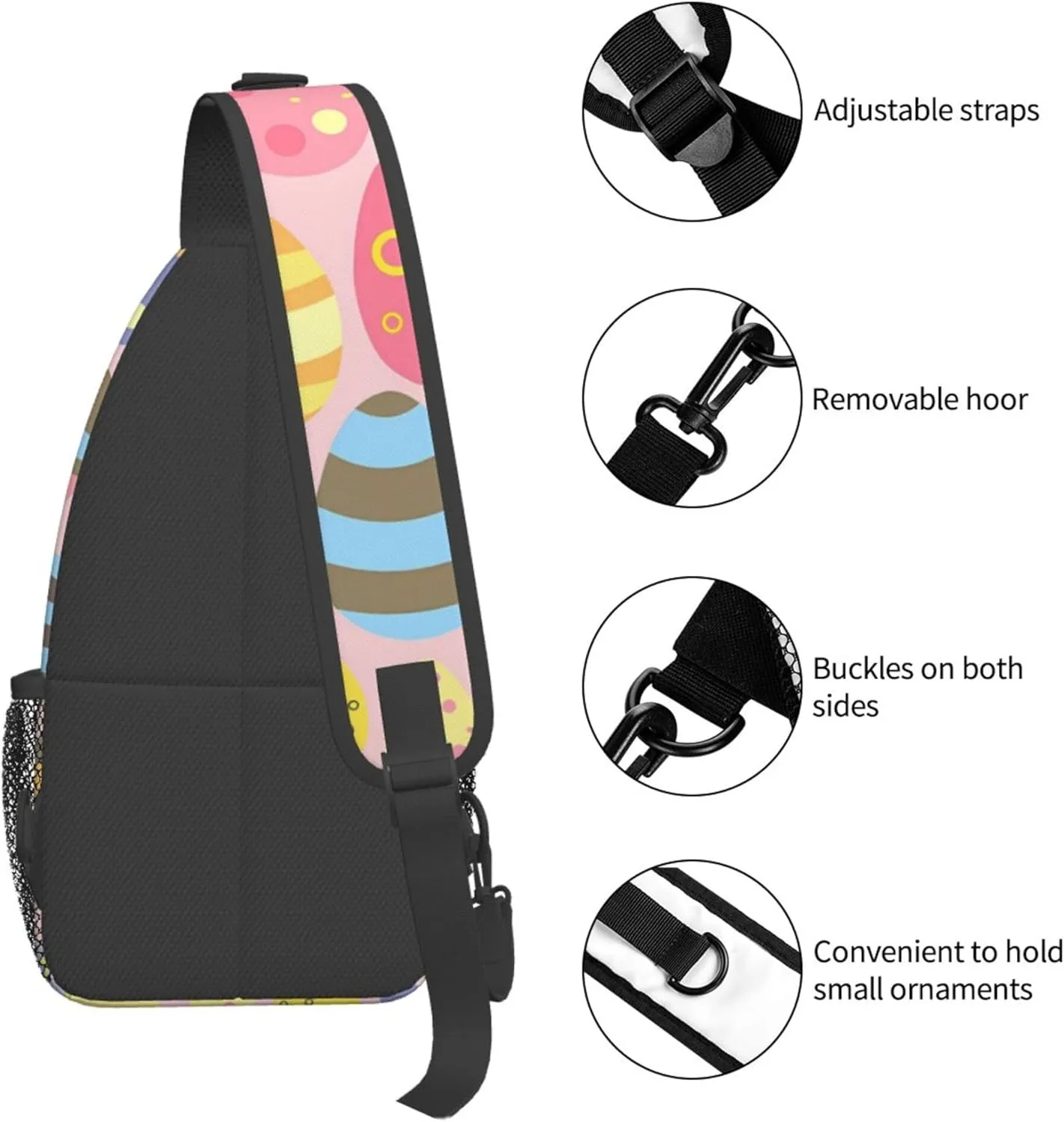 AMRANDOM Pink Colorful Easter Eggs Crossbody Bags for Women Men Sling Backpack Casual Chest Bag with Shoulder Strap