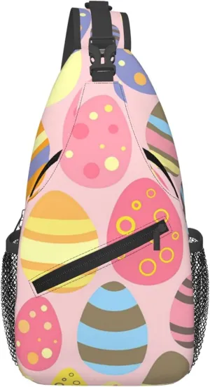 AMRANDOM Pink Colorful Easter Eggs Crossbody Bags for Women Men Sling Backpack Casual Chest Bag with Shoulder Strap
