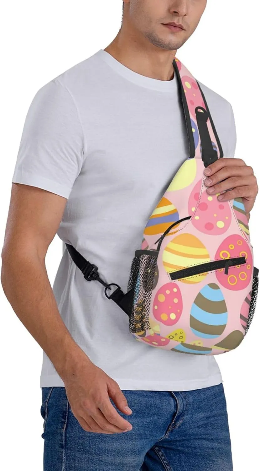 AMRANDOM Pink Colorful Easter Eggs Crossbody Bags for Women Men Sling Backpack Casual Chest Bag with Shoulder Strap