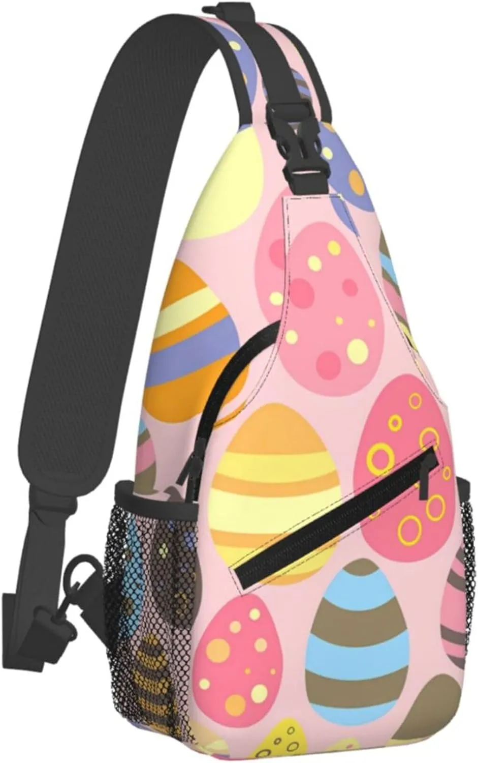 AMRANDOM Pink Colorful Easter Eggs Crossbody Bags for Women Men Sling Backpack Casual Chest Bag with Shoulder Strap