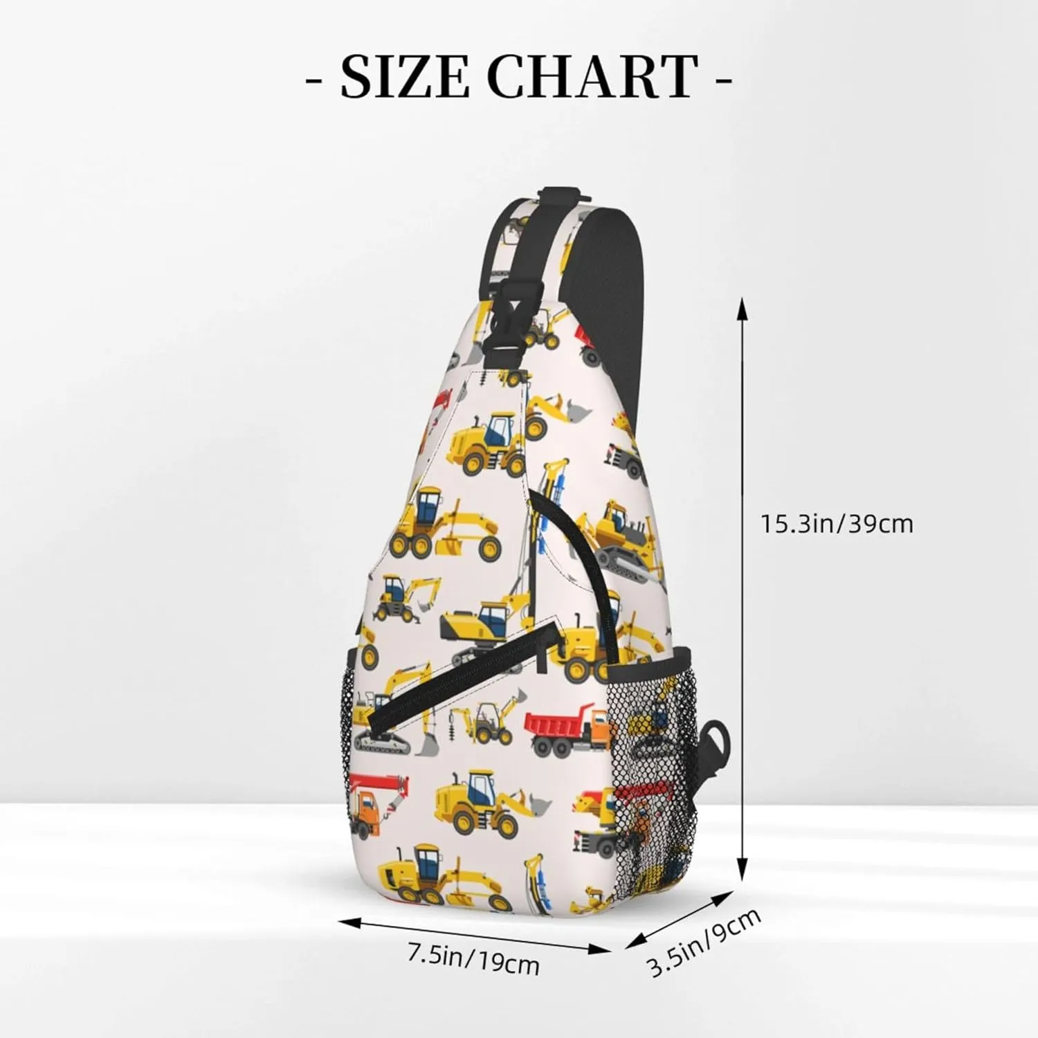 AMRANDOM Small Sling Backpack Crossbody Sling Bag construction bulldozer Excavator Chest Bag Daypack for Outdoors Hiking Travel