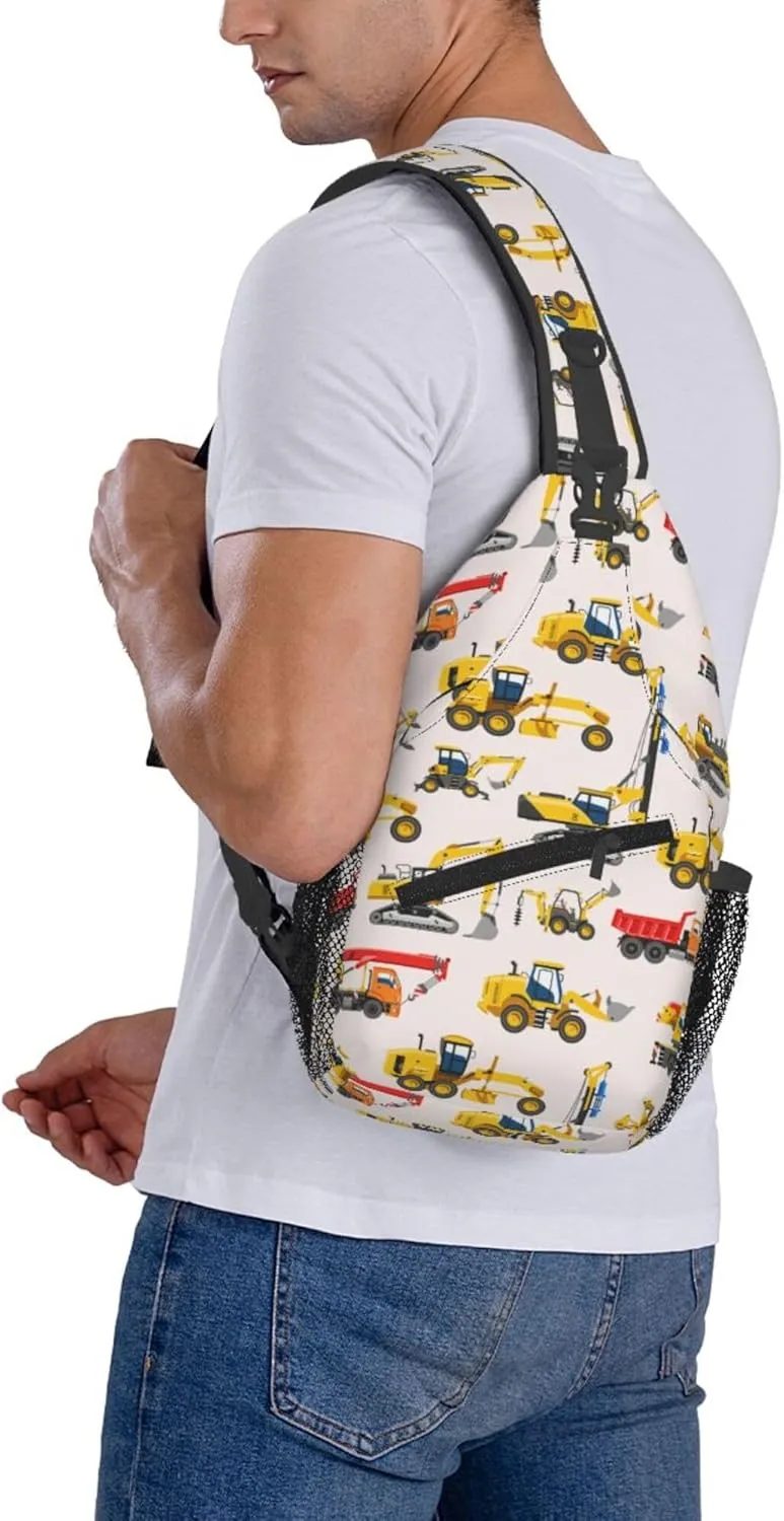 AMRANDOM Small Sling Backpack Crossbody Sling Bag construction bulldozer Excavator Chest Bag Daypack for Outdoors Hiking Travel
