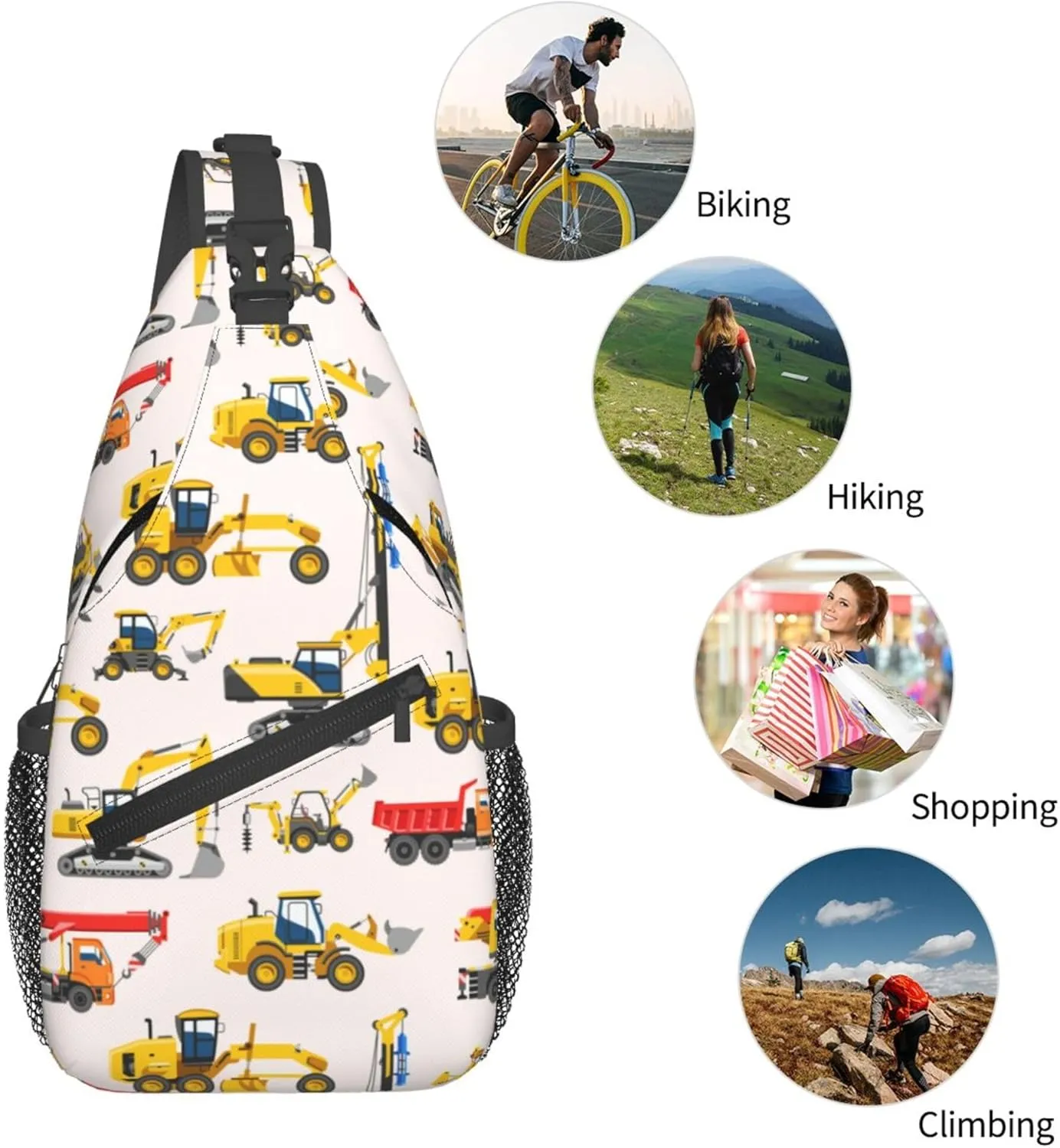 AMRANDOM Small Sling Backpack Crossbody Sling Bag construction bulldozer Excavator Chest Bag Daypack for Outdoors Hiking Travel