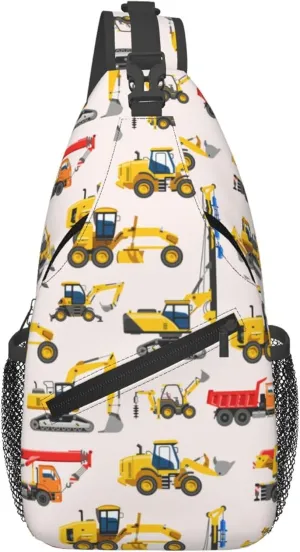 AMRANDOM Small Sling Backpack Crossbody Sling Bag construction bulldozer Excavator Chest Bag Daypack for Outdoors Hiking Travel