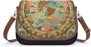 Ancient Map World Globe Laptop Tote Bag Leather Computer Bags Lined Shoulder Purse Purses And Handbags Business Office Work Bag Top Handle Handbag for Women