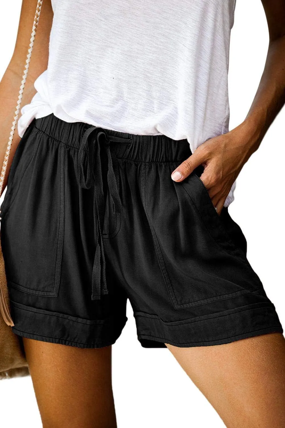 ANFTFH Womens Casual Shorts Summer Drawstring Elastic Waist Comfy Shorts with Pockets