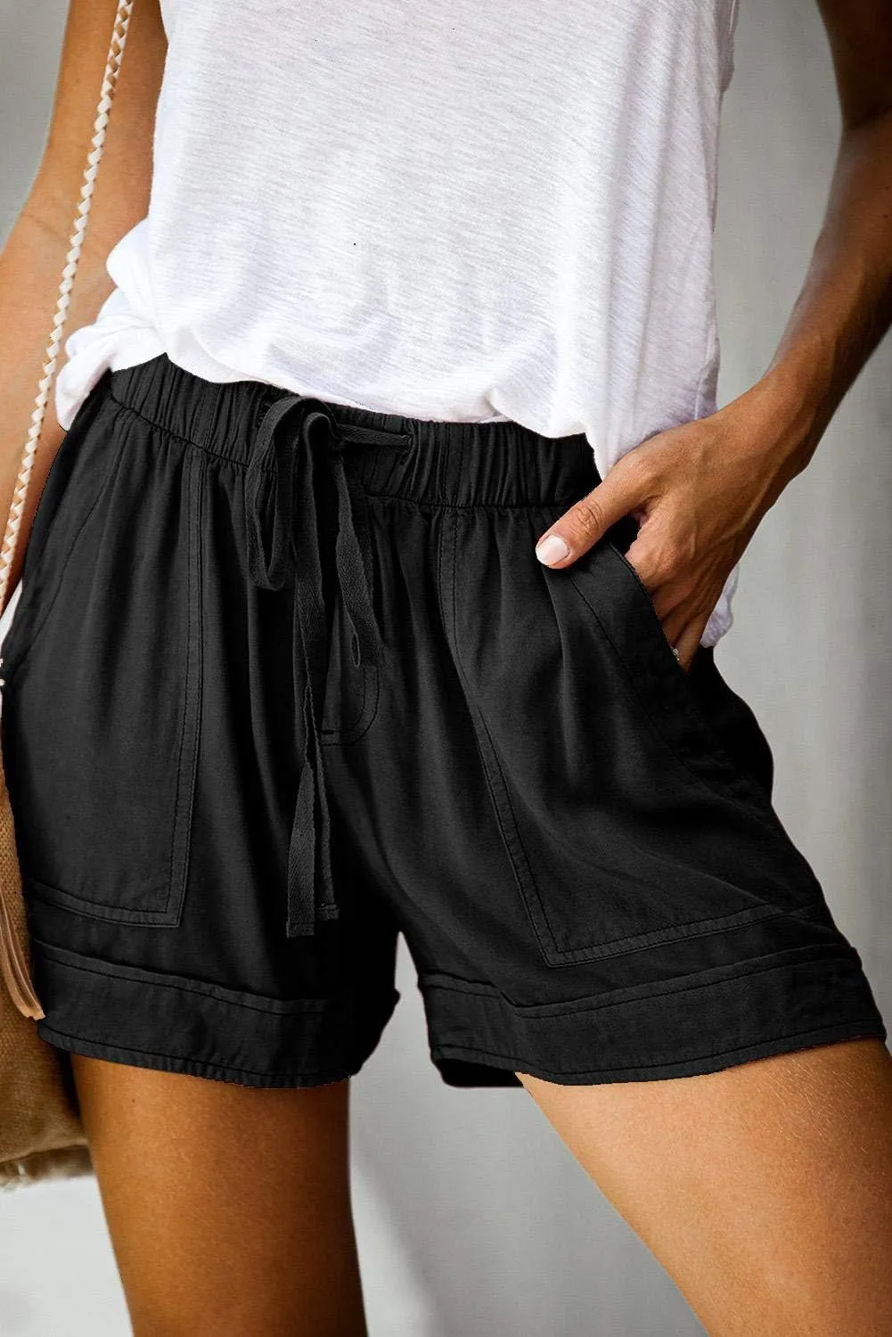 ANFTFH Womens Casual Shorts Summer Drawstring Elastic Waist Comfy Shorts with Pockets
