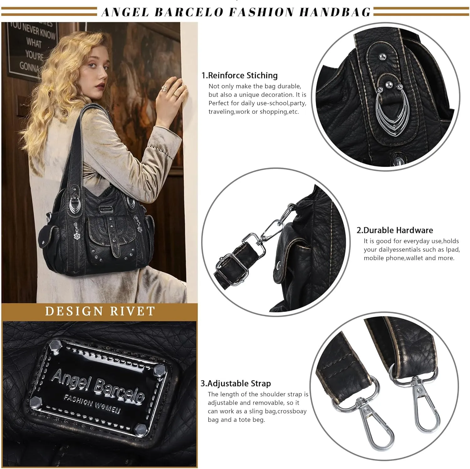 Angel Barcelo Hobo Bag for Women Crossbody Purse and Handbags Shoulder Bags