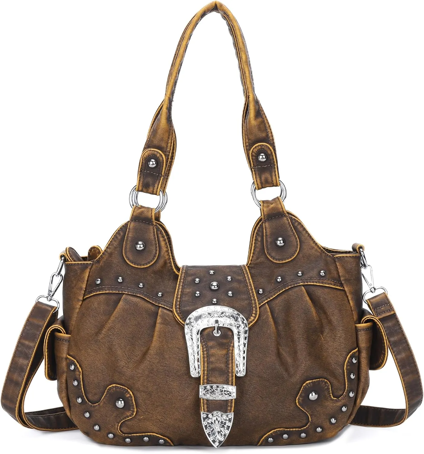 Angel Kiss Hobo Bags for Women Vegan Leather Purses and Handbags Ladies Chic Shoulder Bags Crossbody Purses with Metal Studs