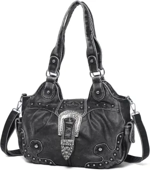 Angel Kiss Hobo Bags for Women Vegan Leather Purses and Handbags Ladies Chic Shoulder Bags Crossbody Purses with Metal Studs