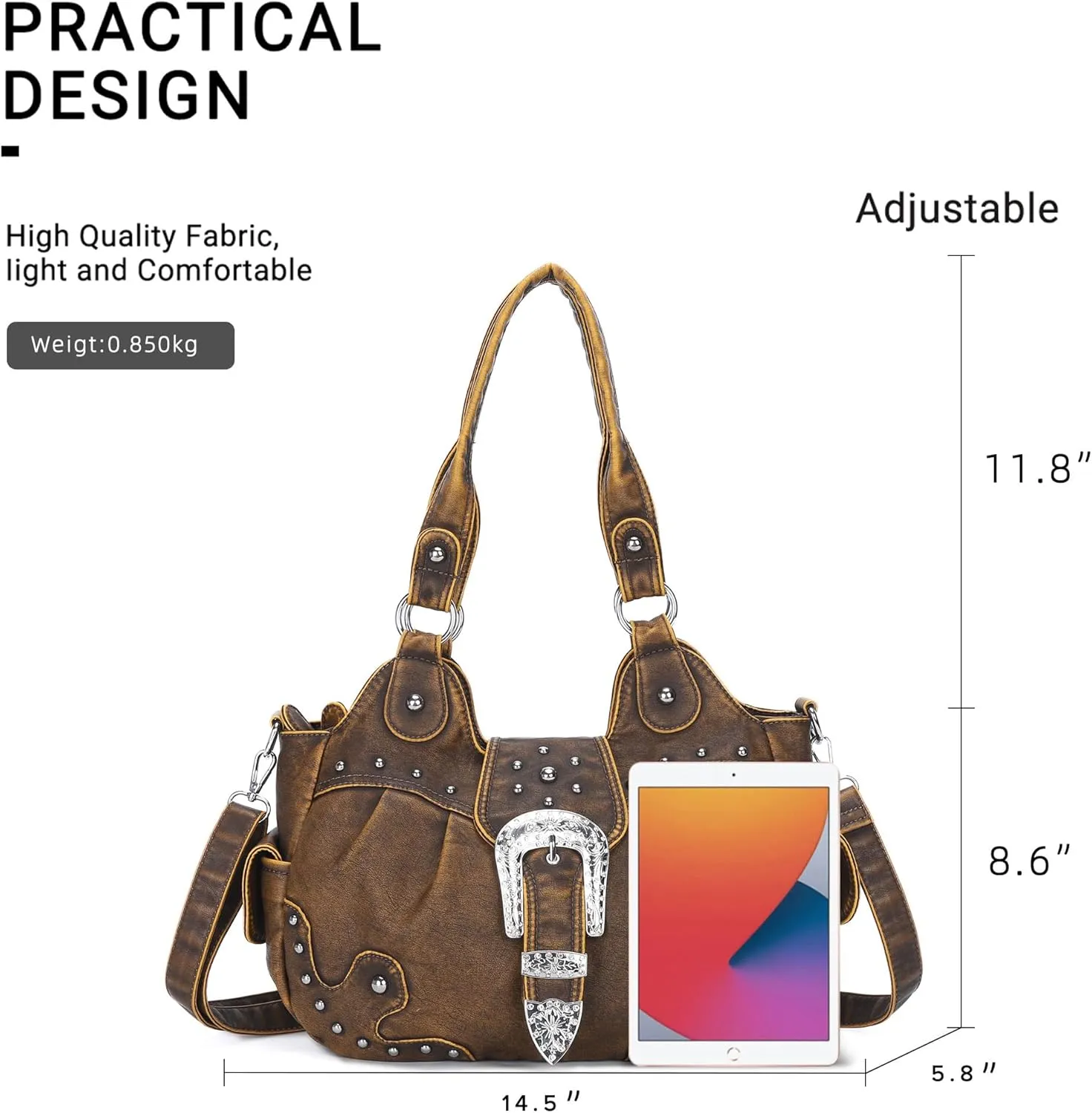 Angel Kiss Hobo Bags for Women Vegan Leather Purses and Handbags Ladies Chic Shoulder Bags Crossbody Purses with Metal Studs