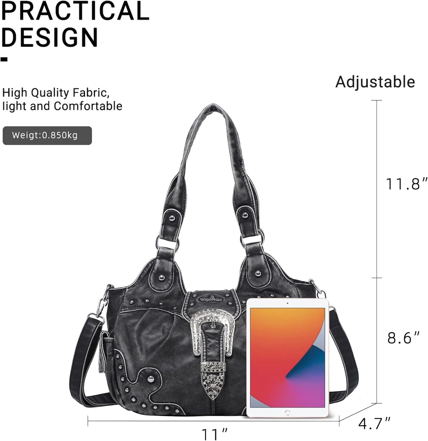 Angel Kiss Hobo Bags for Women Vegan Leather Purses and Handbags Ladies Chic Shoulder Bags Crossbody Purses with Metal Studs