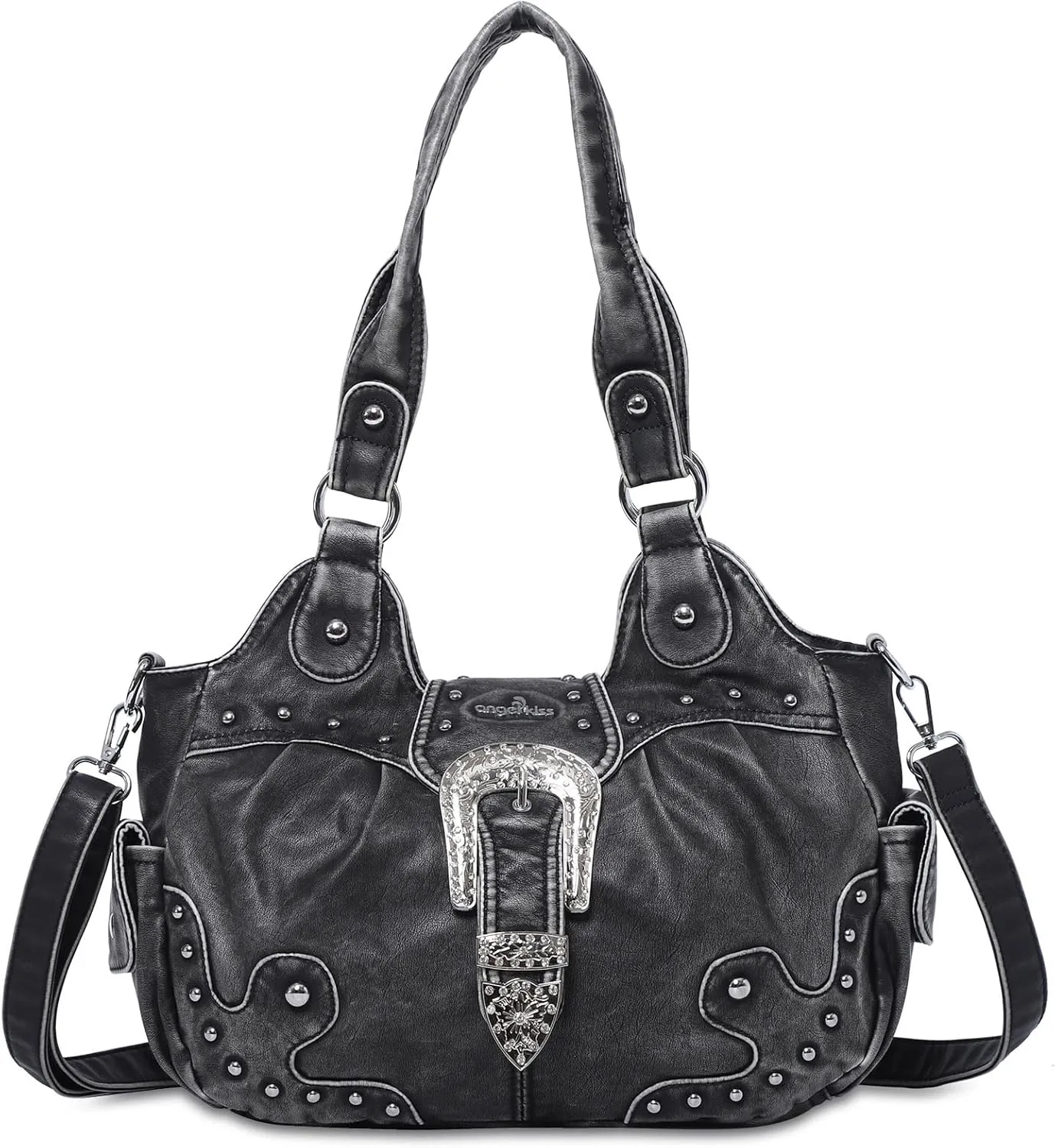 Angel Kiss Hobo Bags for Women Vegan Leather Purses and Handbags Ladies Chic Shoulder Bags Crossbody Purses with Metal Studs