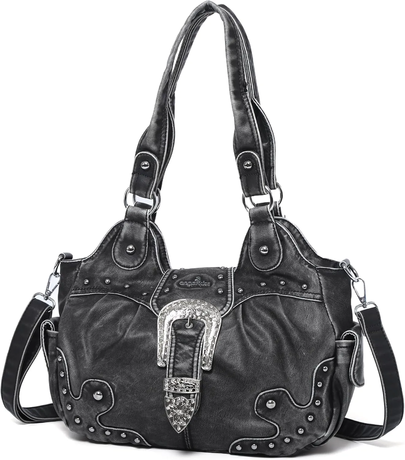 Angel Kiss Hobo Bags for Women Vegan Leather Purses and Handbags Ladies Chic Shoulder Bags Crossbody Purses with Metal Studs