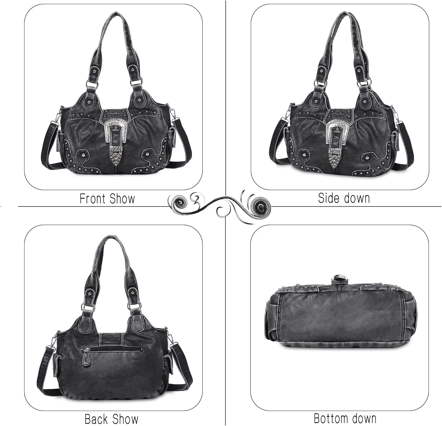 Angel Kiss Hobo Bags for Women Vegan Leather Purses and Handbags Ladies Chic Shoulder Bags Crossbody Purses with Metal Studs