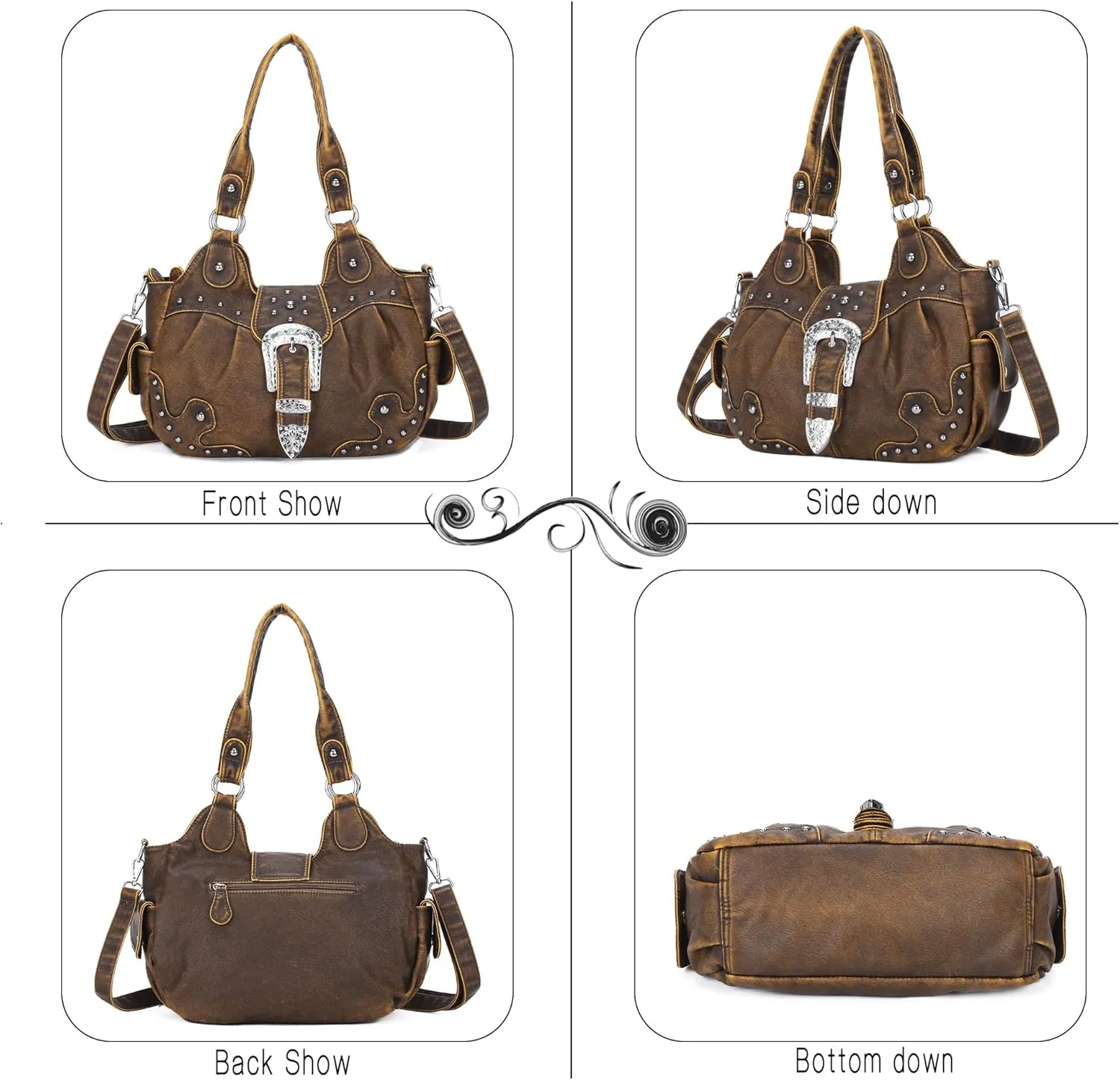 Angel Kiss Hobo Bags for Women Vegan Leather Purses and Handbags Ladies Chic Shoulder Bags Crossbody Purses with Metal Studs