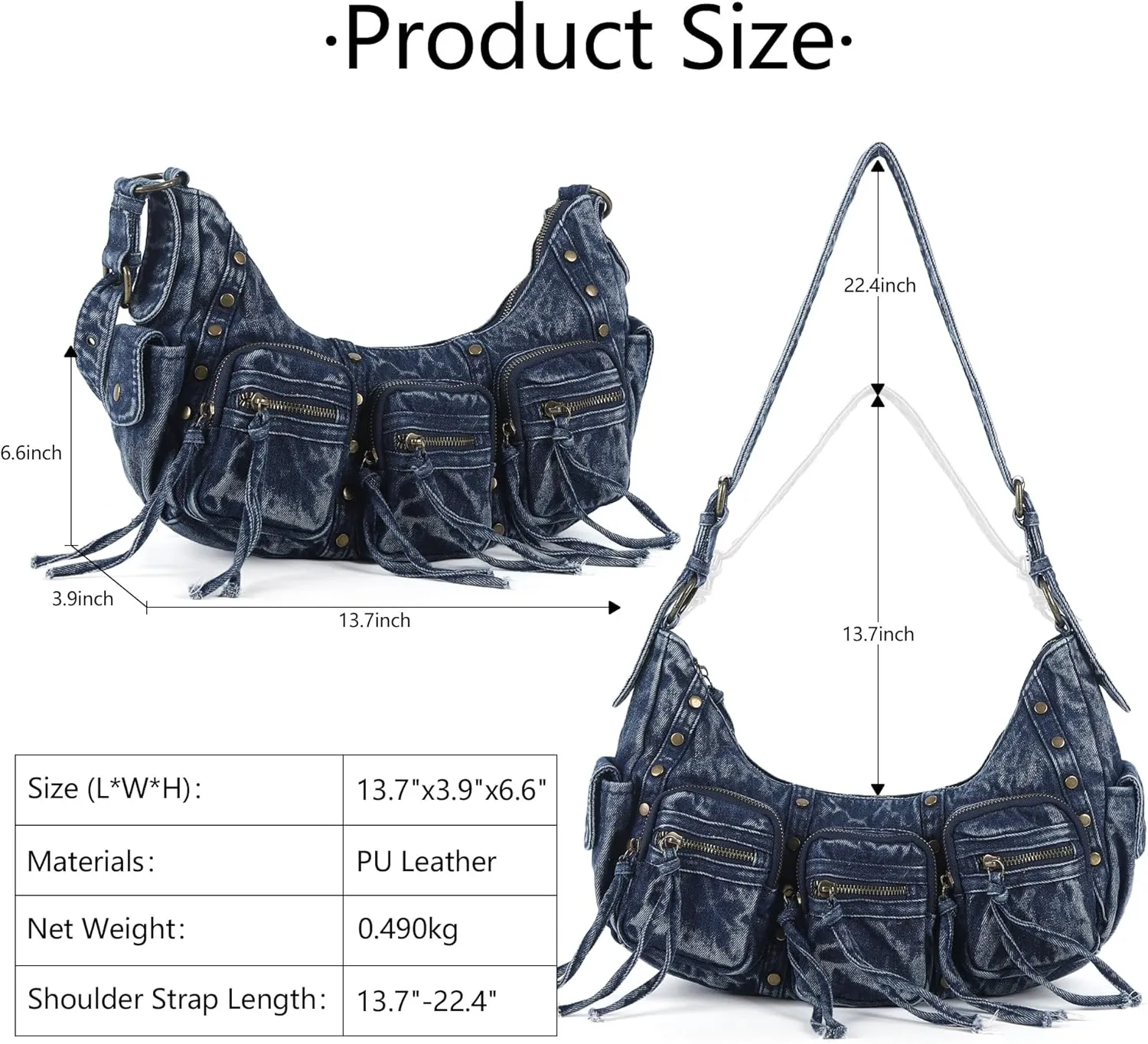 Angel Kiss Hobo Bags Purse for Women Y2K Shoulder Bag Multi Pockets Designer Satchel Studded Handbags with Strap