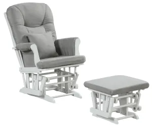 Angel Line Monterey Glider & Ottoman, White Finish - Grey Cushion