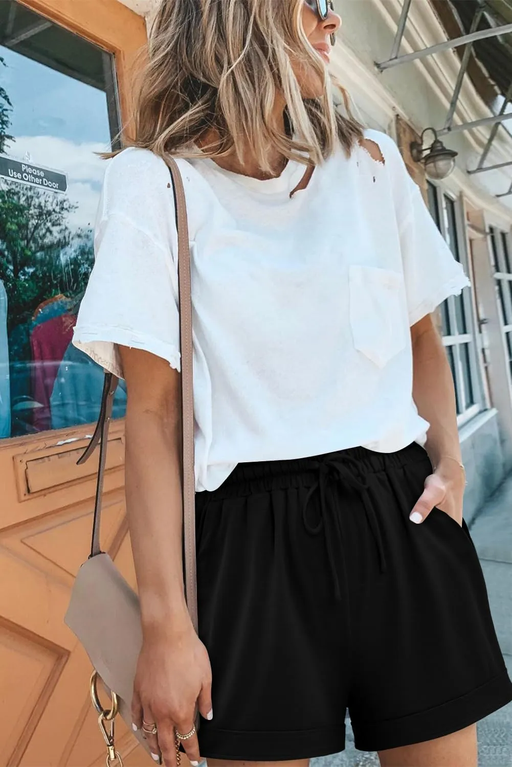 Angerella Women Casual Shorts Drawstring Comfy Elastic Waist Shorts Summer Pull On Short Pants with Pockets