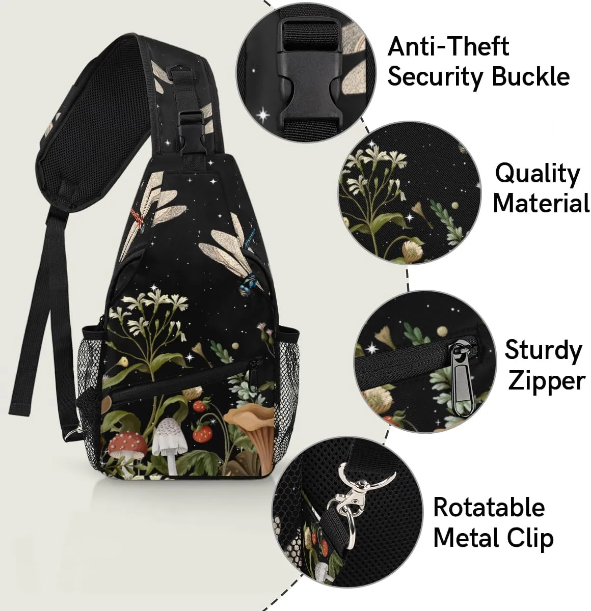 Animal Dragonfly Sling Bag Crossbody Sling Backpack Water Resistant Shoulder Bag Outdoor Travel Hiking Chest Bag Daypack for Women Men Unisex