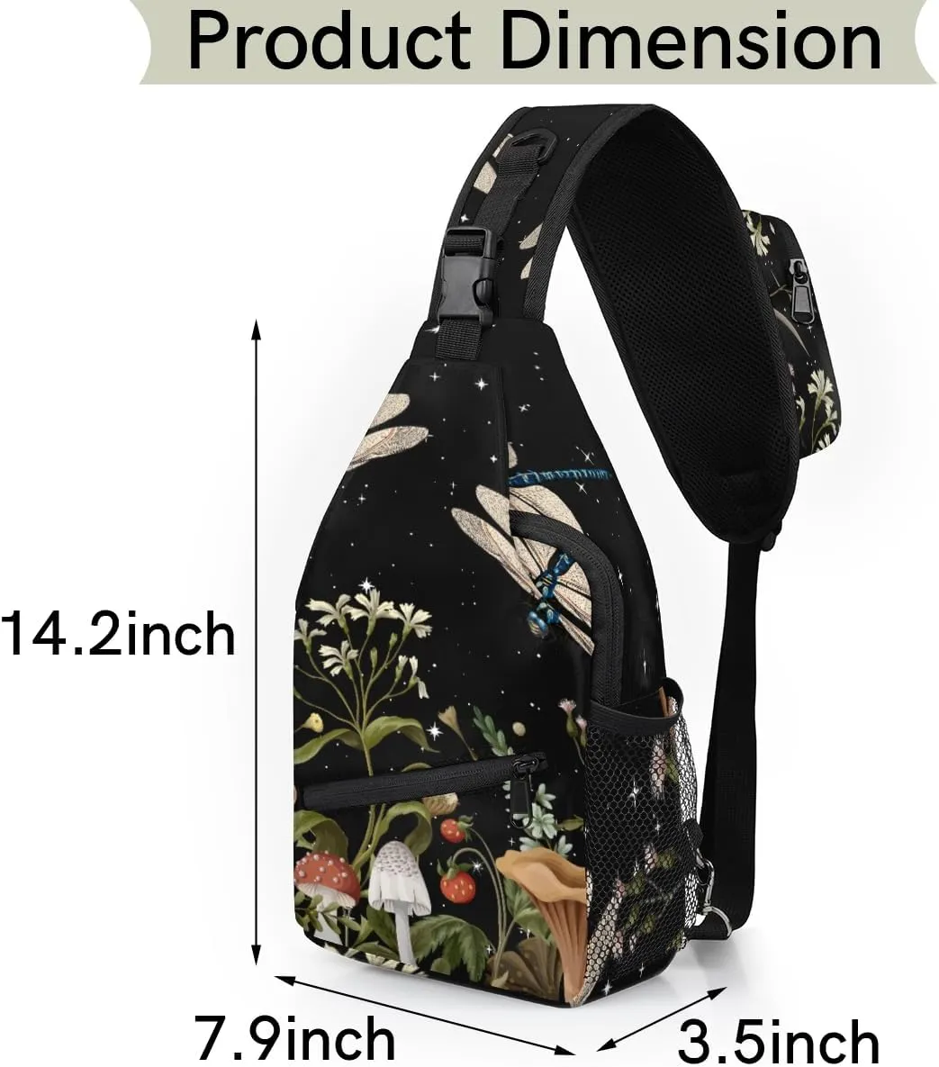 Animal Dragonfly Sling Bag Crossbody Sling Backpack Water Resistant Shoulder Bag Outdoor Travel Hiking Chest Bag Daypack for Women Men Unisex