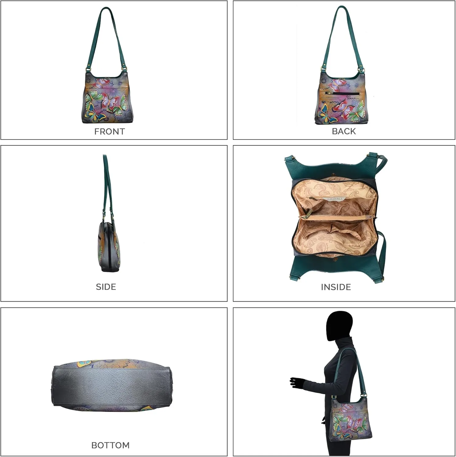 Anna by Anuschka Women Hand Painted Leather Triple Compartment Satchel