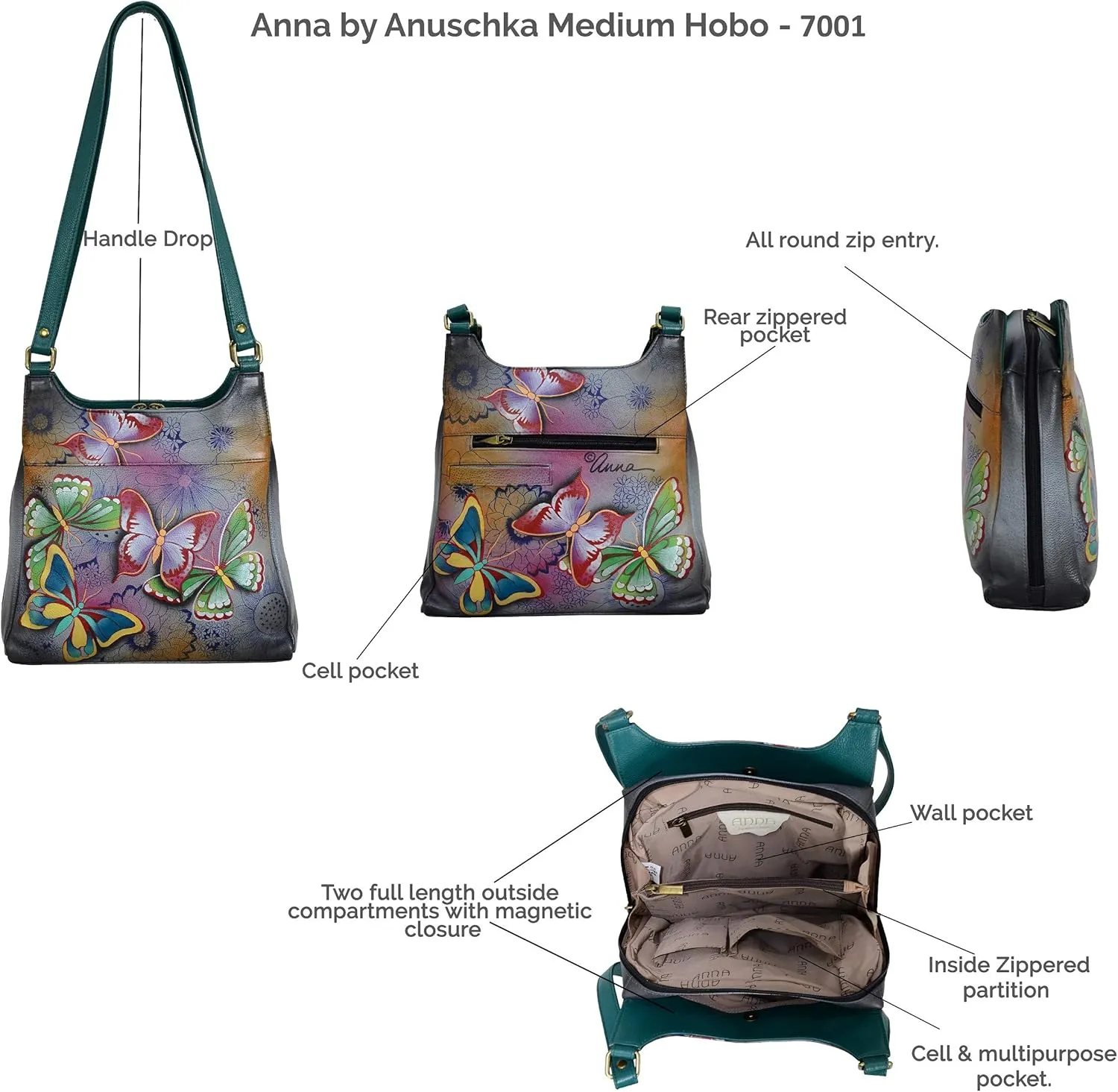 Anna by Anuschka Women Hand Painted Leather Triple Compartment Satchel