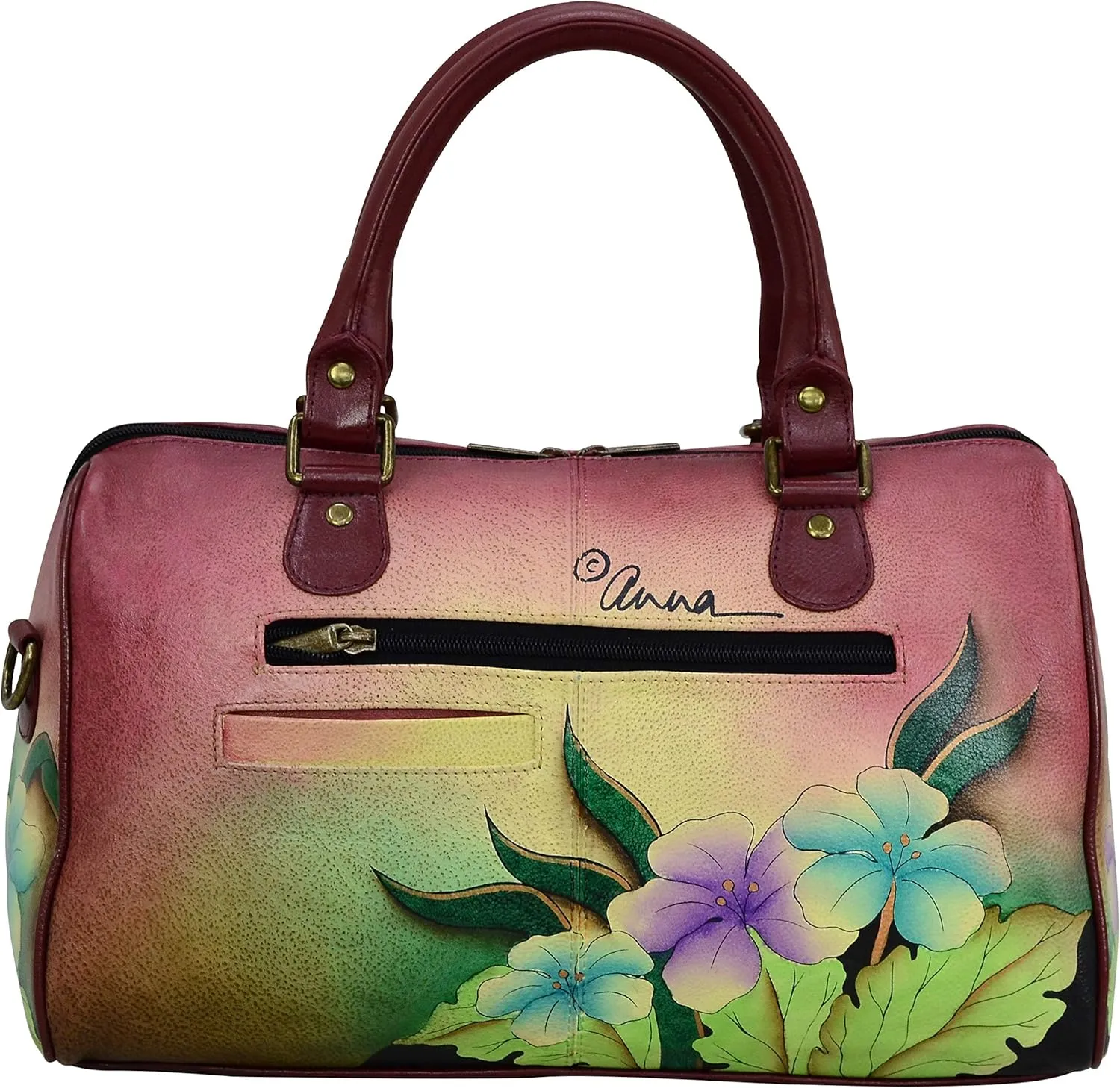 Anna by Anuschka Women's Genuine Leather Satchel | Zip Around | Hand-Painted Original Artwork